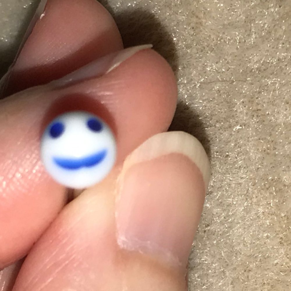 14 Gauge White and Blue Smiley Face design Tongue Ring